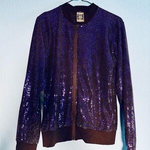 Vibrant Purple Bomber Jacket with Shimmering Sequins